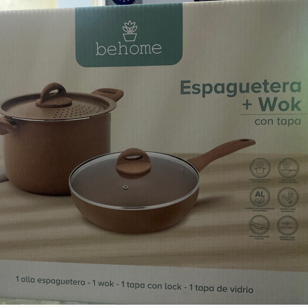 Espaguetera con Lock + Wok con Tapa de Vidrio Behome - Precio Especial